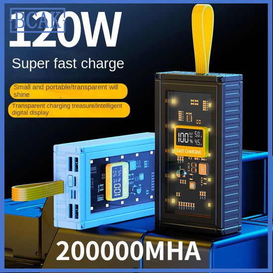 30000mAh 50000mAh 120W Fast Charging Transparent Power Bank 200000mAh Large-capacity Mobile Power Supply BCAK Mobile Phones Qua