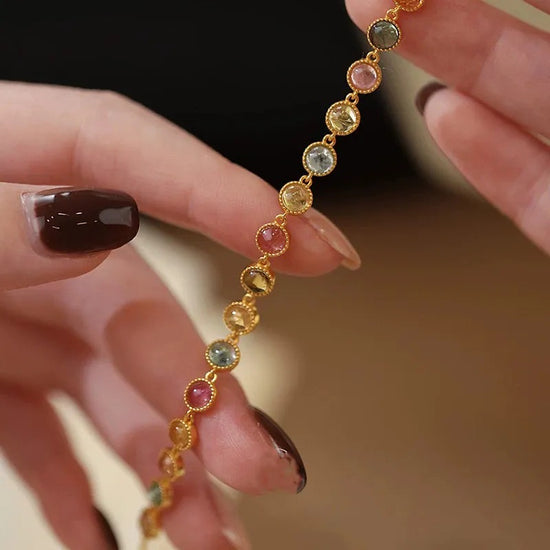 Womens Luxury Niche Delicate Multicolored Tourmaline Bracelet