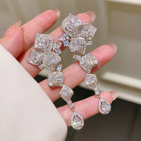Elegant Slender Zircon Flower Earrings That Exude A Refined Sense Of Style