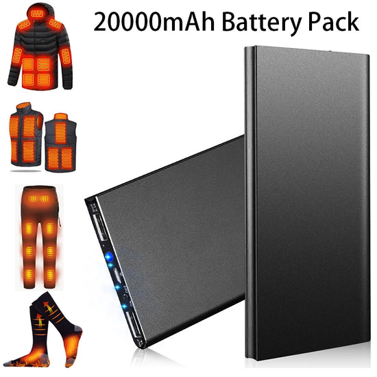 20000mAh 5V/2.1A Portable Power Bank Battery Pack for Heated Vest Jacket Pants Socks USB Power Bank for phone with Flashlight