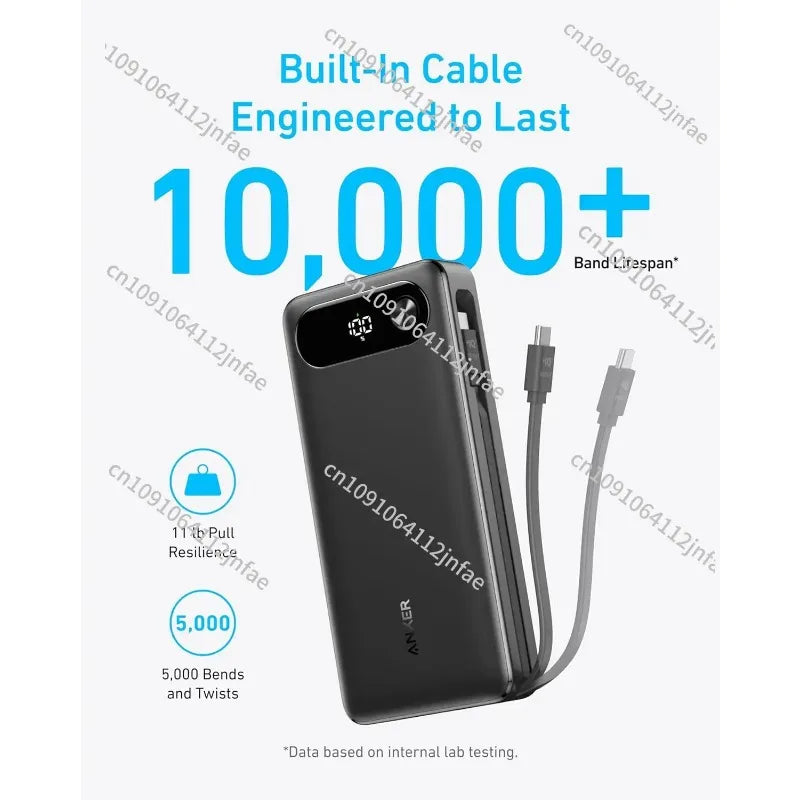 Power Bank 20,000mAh Portable Charger with Built-in USB-C Cable 87W Max Fast Charging Battery Pack 2 USB-C and 1 USB-A